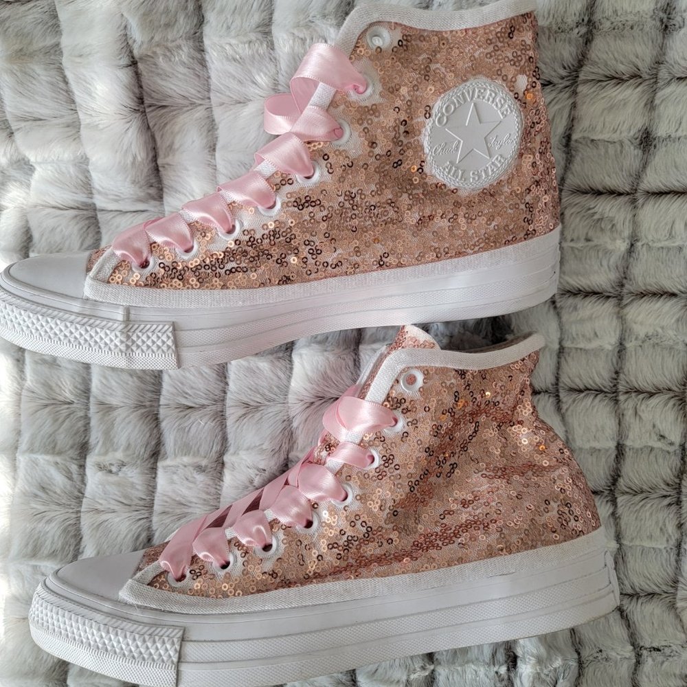 Pink Sequined Converse - image 3